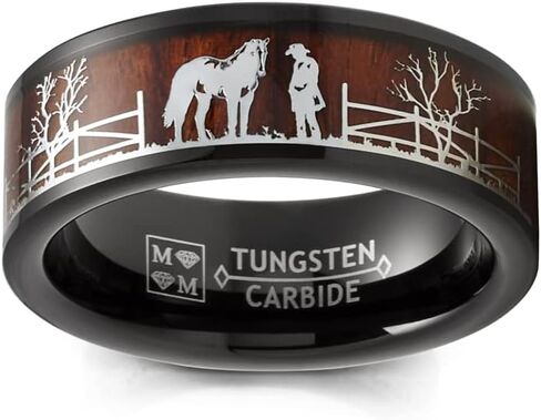 Metal Masters Men's Co. Black Tungsten Hunting Ring Wedding Band Wood Inlay Deer Stag Silhouette in Saudi Arabia