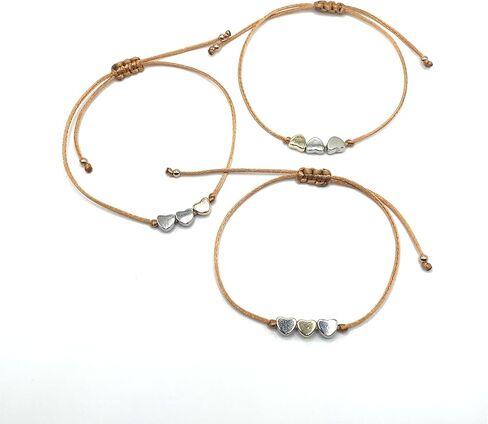 Mother Daughter Bracelet Set – 3 Matching Cord Bracelets with Heart Charms & Gift Card – Sentimental Gift for Mom and Two Daughters, Mother’s Day or Birthday in Saudi Arabia