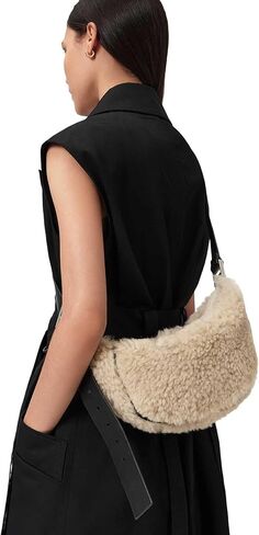 AllSaints Luna Shearling Xbody, Natural/Black in Saudi Arabia