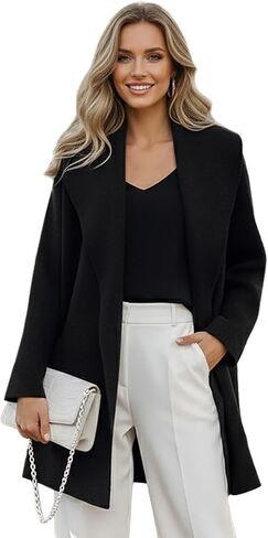 CHICWISH Women Wide Collar Open Front Knit Cardigan Coat Fall Winter Shawl Knit Sweater Coat Outwear with Pockets in Saudi Arabia