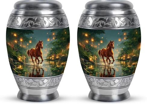 جرة الحصان - جرة حرق الجثث للرجال والنساء - كومبو - مقاس كبير 25.4 سم مع 7.62 سم ​​- تذكارات رماد للرماد البشري - جرار تذكارية صغيرة - جرار زخرفية للبالغين in Kuwait