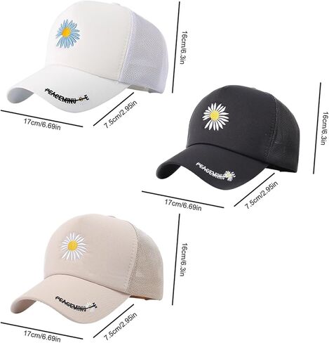 Daisy Embroidered Trucker Hat, Adjustable Mesh Baseball Cap Detail for Men & Women (Black/Beige/White) in Saudi Arabia