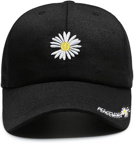 Daisy Embroidered Trucker Hat, Adjustable Mesh Baseball Cap Detail for Men & Women (Black/Beige/White) in Saudi Arabia