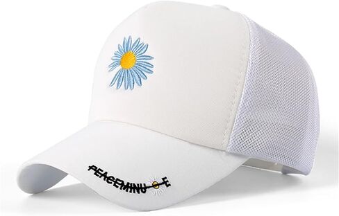 Daisy Embroidered Trucker Hat, Adjustable Mesh Baseball Cap Detail for Men & Women (Black/Beige/White) in Saudi Arabia