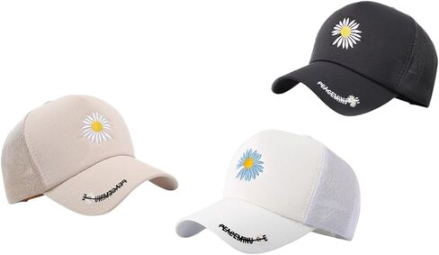 Daisy Embroidered Trucker Hat, Adjustable Mesh Baseball Cap Detail for Men & Women (Black/Beige/White) in Saudi Arabia