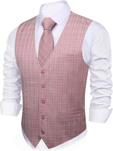 YOHOWA Men's Formal Suit Vest and Tie Set Business Casual Waistcoat Solid Colors Wedding Western Tuxedo Vest V-Neck in Kuwait