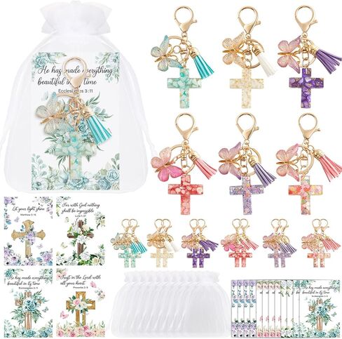 gisgfim 12 Set Christian Cross Butterfly Keychains Party Favors Religious Bible Verse Scripture Bookmark Inspirational Church Gift Souvenir for Women Men Birthday Baby Shower Backpack Decorations in Saudi Arabia