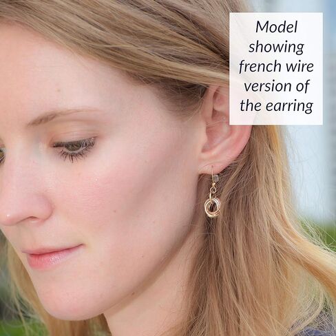 Dainty Tricolor Love Knot Earrings for Women | Sterling Silver with 14K Yellow and Rose Gold-Filled Circles | Minimalist Mixed Metal Dangle Jewelry Gift in Saudi Arabia