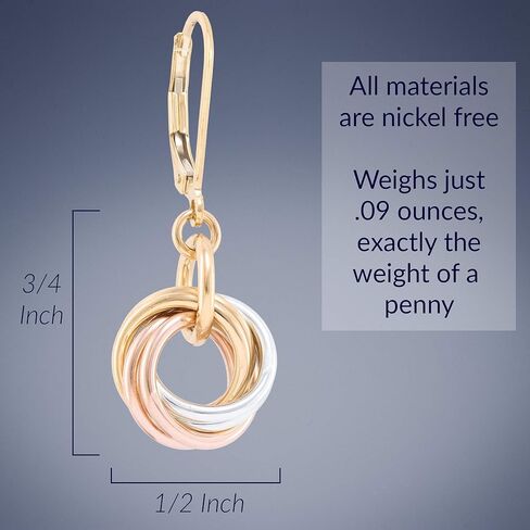 Dainty Tricolor Love Knot Earrings for Women | Sterling Silver with 14K Yellow and Rose Gold-Filled Circles | Minimalist Mixed Metal Dangle Jewelry Gift in Saudi Arabia