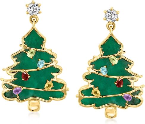 Ross-Simons 13.10 ct. t.w. Multi-Gemstone Christmas Tree Drop Earrings in 18kt Gold Over Sterling in Saudi Arabia