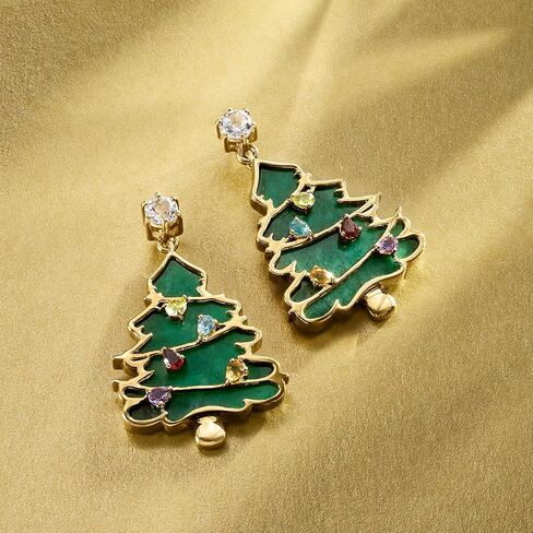 Ross-Simons 13.10 ct. t.w. Multi-Gemstone Christmas Tree Drop Earrings in 18kt Gold Over Sterling in Saudi Arabia