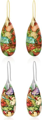 أقراط متدلية من الحجر الطبيعي مرصعة بالذهب عيار 18 قيراط/فضية، أقراط متدلية من الأحجار الكريمة الملونة على شكل دمعة للنساء، هدايا مجوهرات بوهو فيش هوك in Kuwait