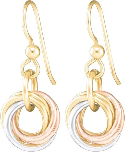 Dainty Tricolor Love Knot Earrings for Women | Sterling Silver with 14K Yellow and Rose Gold-Filled Circles | Minimalist Mixed Metal Dangle Jewelry Gift in Saudi Arabia
