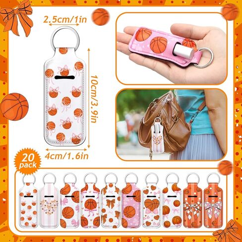 Ctosree 20 Pcs Coquette Bow Basketball Lipstick Holder Keychains Bulk Valentine Galentine Sport Ball Team Gifts Portable Lip Balm Holder for Basketball Lover Accessories Sports Party Favor in Saudi Arabia