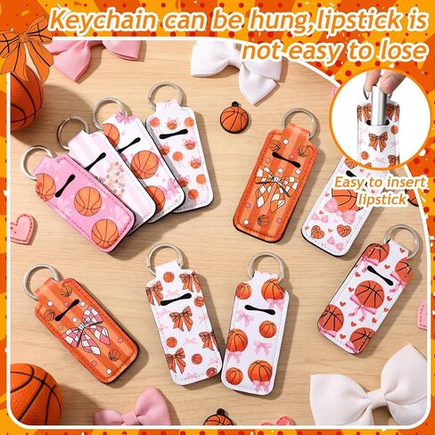 Ctosree 20 Pcs Coquette Bow Basketball Lipstick Holder Keychains Bulk Valentine Galentine Sport Ball Team Gifts Portable Lip Balm Holder for Basketball Lover Accessories Sports Party Favor in Saudi Arabia