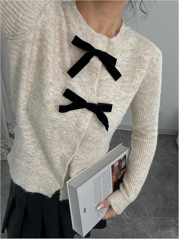 GORGLITTER Women's Bow Cardigan Sweaters Fall Dressy Casual Long Sleeve Button Down Knit Outerwear in Saudi Arabia