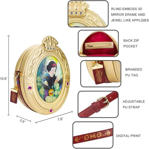 Snow White Purse for Women - Disney Handbag Bundle with Magic Mirror and Evil Queen Crossbody Bag for Teens Plus Water Bottle | Snow White Accessories in Saudi Arabia