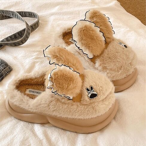 Pantuflas المرأة لطيف الحيوان الأرنب النعال داخلي عدم الانزلاق المنزل سميكة أسفل النعال القطيفة الدافئة الشتاء الكرتون الأرنب غرفة نوم أحذية Zapatillas in Saudi Arabia
