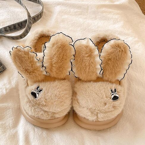 Pantuflas المرأة لطيف الحيوان الأرنب النعال داخلي عدم الانزلاق المنزل سميكة أسفل النعال القطيفة الدافئة الشتاء الكرتون الأرنب غرفة نوم أحذية Zapatillas in Saudi Arabia