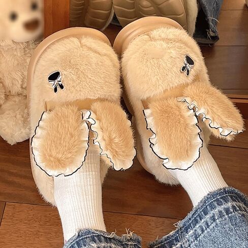 Pantuflas المرأة لطيف الحيوان الأرنب النعال داخلي عدم الانزلاق المنزل سميكة أسفل النعال القطيفة الدافئة الشتاء الكرتون الأرنب غرفة نوم أحذية Zapatillas in Saudi Arabia