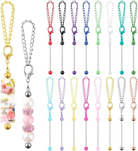16 قطعة شريط سلسلة مفاتيح قابل للخرز، شريط سلسلة مفاتيح معدني فارغ مطرز للخرز مشغولات يدوية مستلزمات صناعة المجوهرات in Kuwait