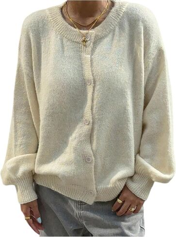GORGLITTER Women's Button Down Cardigan Sweaters Long Sleeve Crewneck Fall Knit Sweater Trendy in Saudi Arabia