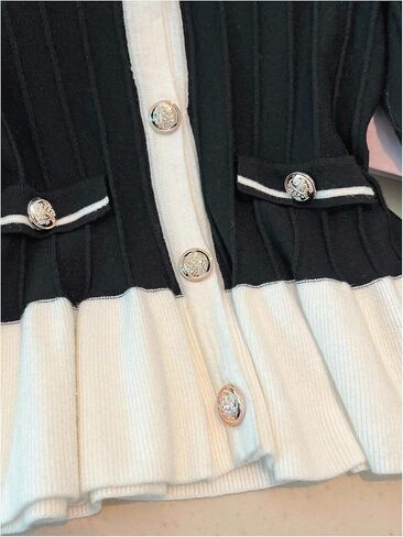 GORGLITTER Women's Ruffle Cardigan Dressy Cozy Colorblock Long Sleeve Button Up Crewneck Flowy Fashion Knit Sweater Tops in Saudi Arabia