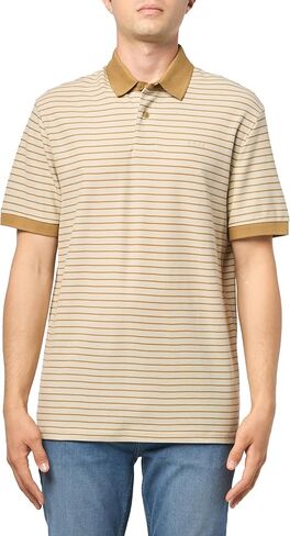 BOSS, Stripe Cotton Short Sleeve Polo Shirt, Cappuccino, M in Saudi Arabia