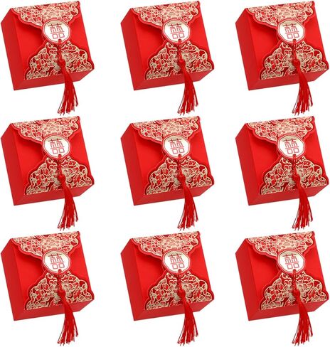 Lurrose 20pcs Chinese Wedding Party Favor Boxes with Tassels Chinese Style Xi Candy Chocolate Boxes for Wedding Baby Shower Birthday Party Decoration in Saudi Arabia