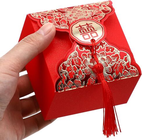 Lurrose 20pcs Chinese Wedding Party Favor Boxes with Tassels Chinese Style Xi Candy Chocolate Boxes for Wedding Baby Shower Birthday Party Decoration in Saudi Arabia
