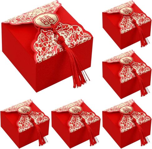 Lurrose 20pcs Chinese Wedding Party Favor Boxes with Tassels Chinese Style Xi Candy Chocolate Boxes for Wedding Baby Shower Birthday Party Decoration in Saudi Arabia