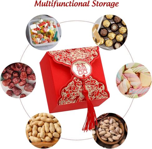 Lurrose 20pcs Chinese Wedding Party Favor Boxes with Tassels Chinese Style Xi Candy Chocolate Boxes for Wedding Baby Shower Birthday Party Decoration in Saudi Arabia