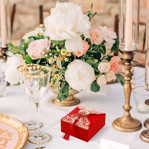 Lurrose 20pcs Chinese Wedding Party Favor Boxes with Tassels Chinese Style Xi Candy Chocolate Boxes for Wedding Baby Shower Birthday Party Decoration in Saudi Arabia
