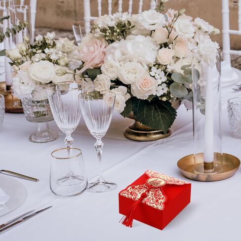 Lurrose 20pcs Chinese Wedding Party Favor Boxes with Tassels Chinese Style Xi Candy Chocolate Boxes for Wedding Baby Shower Birthday Party Decoration in Saudi Arabia