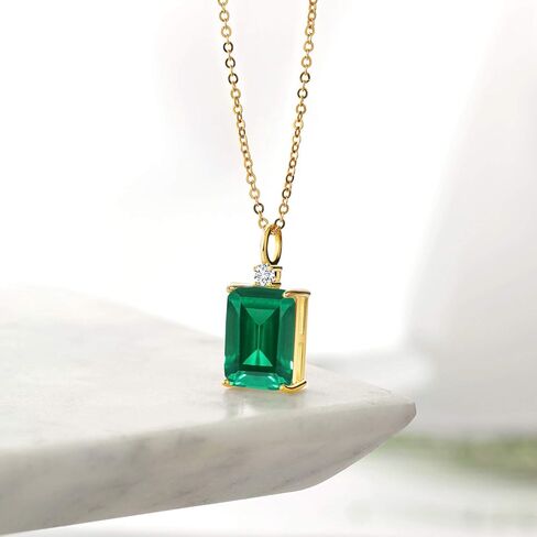 Gem Stone King 6.60 Ct Green Nano Emerald E-F Lab Grown Diamond 18K Yellow Gold Plated Silver Pendant in Saudi Arabia