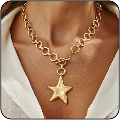 Sora Tuki Chunky Star Necklace for Women Trendy Big Statement Necklace Large Star Pendant Necklaces Thick Chain OT Toggle Necklaces Boho Chunky Jewelry in Saudi Arabia