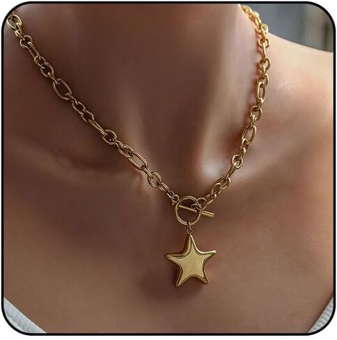 Sora Tuki Chunky Star Necklace for Women Trendy Big Statement Necklace Large Star Pendant Necklaces Thick Chain OT Toggle Necklaces Boho Chunky Jewelry in Saudi Arabia