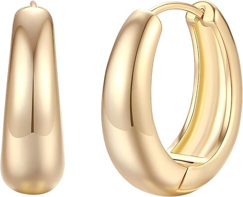 Tear Drop Huggie Hoop Earrings, 14K Gold Plated, Small Chunky Hoops for Women, Hypoallergenic Lightweight Earrings for Sensitive Ears in Saudi Arabia