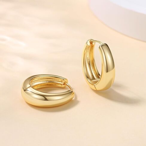Tear Drop Huggie Hoop Earrings, 14K Gold Plated, Small Chunky Hoops for Women, Hypoallergenic Lightweight Earrings for Sensitive Ears in Saudi Arabia