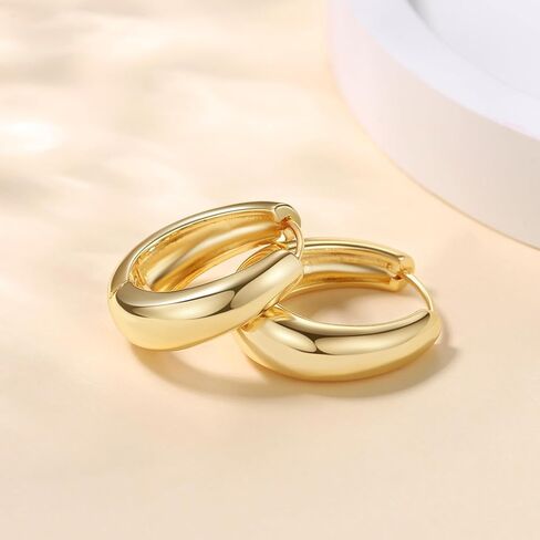 Tear Drop Huggie Hoop Earrings, 14K Gold Plated, Small Chunky Hoops for Women, Hypoallergenic Lightweight Earrings for Sensitive Ears in Saudi Arabia