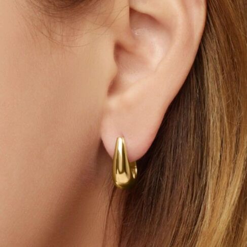 Tear Drop Huggie Hoop Earrings, 14K Gold Plated, Small Chunky Hoops for Women, Hypoallergenic Lightweight Earrings for Sensitive Ears in Saudi Arabia