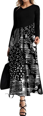 SAUKOLE Womens Maxi Dresses Casual Long Sleeve V Neck Empire Waist Dress Trendy Fall T Shirts Long Dress in Saudi Arabia
