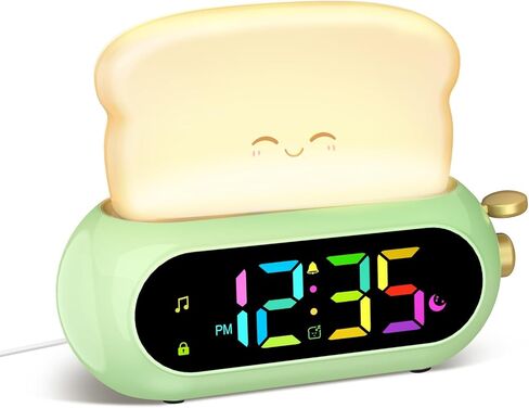 Kids Alarm Clocks for Bedroom, Cute Digital Clock with Night Light, 10 Ringtones, 10 Volumes, Nap Timer, Brightness Dimmer, Snooze, Bedside Alarm Clocks for Boys Girls Teens Birthday Gift, Plug-in Use in Kuwait