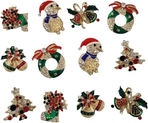 NEW Set of 12 Vintage Inspired Christmas Silver Brooch Lot/Holiday Brooch/Christmas Tree/Snowman/Xmas Pin Lot/Party Favor/ in Saudi Arabia