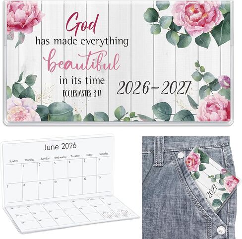 ReliThick 2025-2026 Pocket Calendar for Purse Small Monthly Planner Notebook with PVC Cover Pocket Calendar Journals Notepads Appreciation Present Gift for Women Mom Friends Teacher Office(Flower) in Kuwait