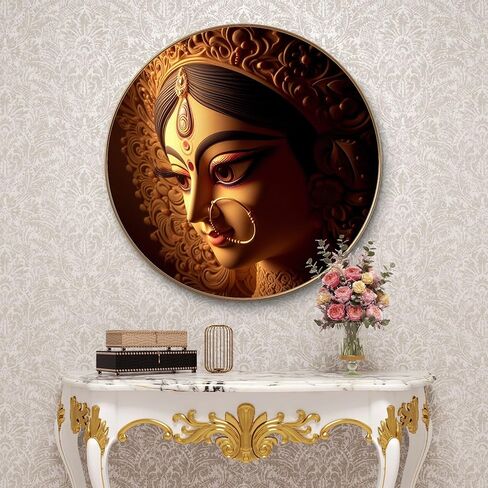 لوحات Livin'luxe لوحة جدارية Divine Durga Maa مع إطار - لوحة كبيرة بإطار ذهبي لامع لامع للمكتب، وغرفة المعيشة، وغرفة النوم، وتزيين جدار المنزل in Kuwait