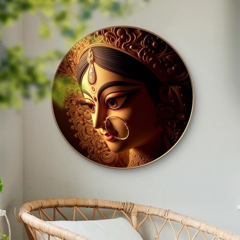 لوحات Livin'luxe لوحة جدارية Divine Durga Maa مع إطار - لوحة كبيرة بإطار ذهبي لامع لامع للمكتب، وغرفة المعيشة، وغرفة النوم، وتزيين جدار المنزل in Kuwait