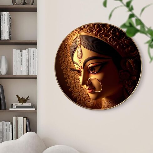 لوحات Livin'luxe لوحة جدارية Divine Durga Maa مع إطار - لوحة كبيرة بإطار ذهبي لامع لامع للمكتب، وغرفة المعيشة، وغرفة النوم، وتزيين جدار المنزل in Kuwait