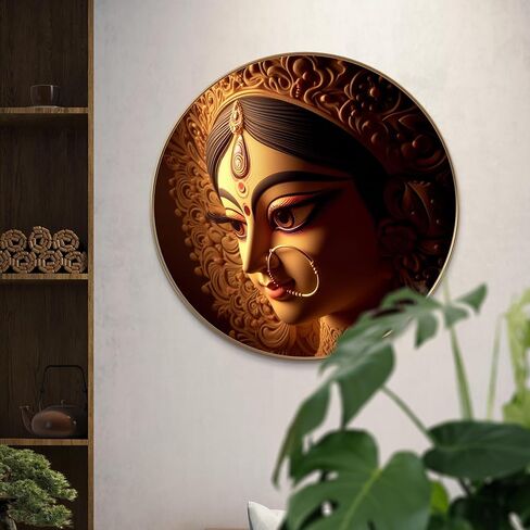 لوحات Livin'luxe لوحة جدارية Divine Durga Maa مع إطار - لوحة كبيرة بإطار ذهبي لامع لامع للمكتب، وغرفة المعيشة، وغرفة النوم، وتزيين جدار المنزل in Kuwait