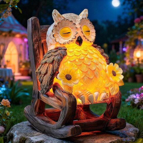 Solar-Powered Owl Statue on Chair, Cute LED Owl Figure for Home, Fireplace, Outdoor, 3x3x4 in in Saudi Arabia